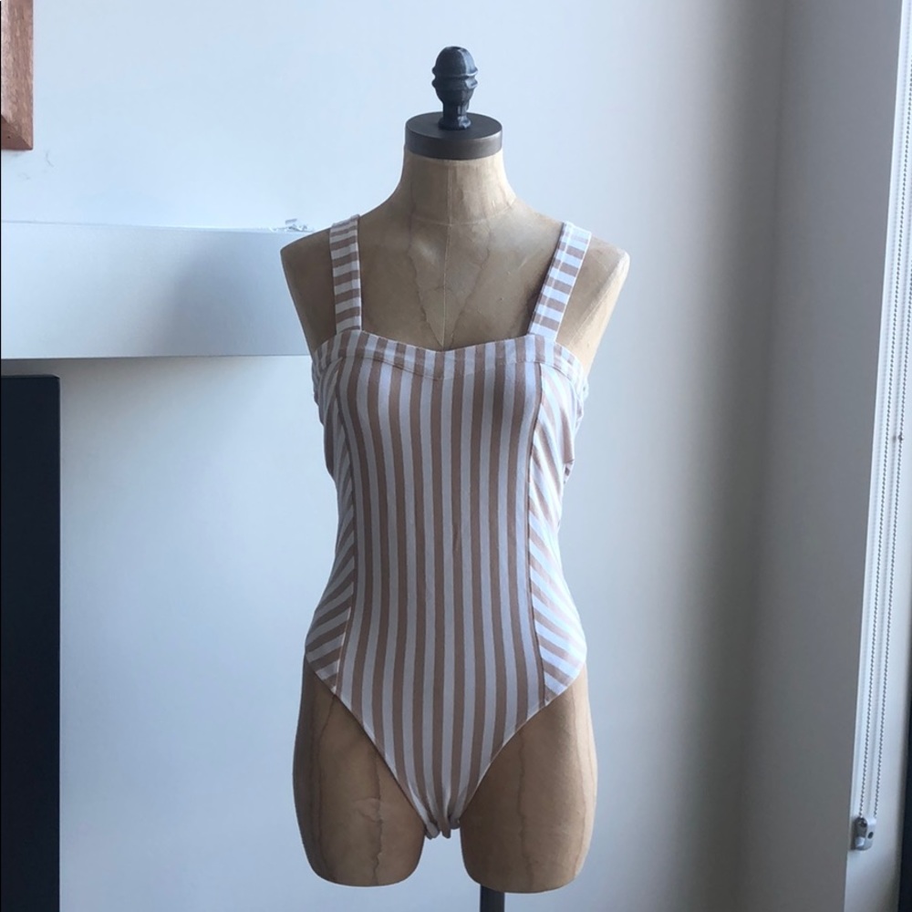 Beige and white striped body suit